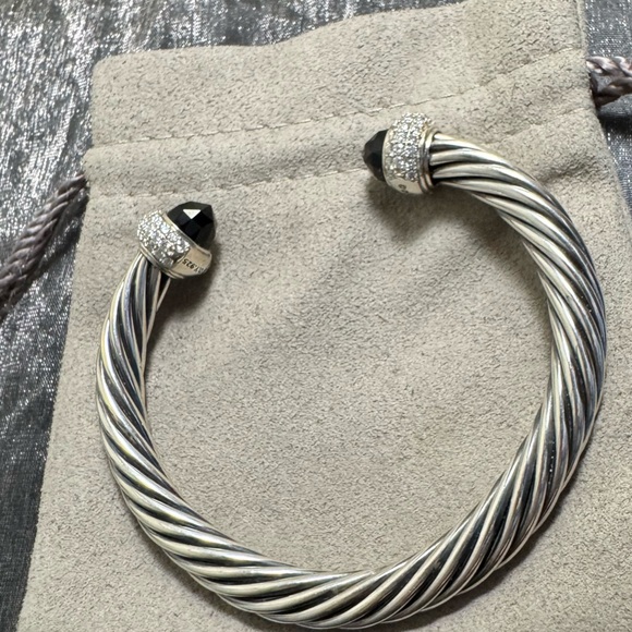 David Yurman .925 Silver Onyx & Diamond Classic Cable Bracelet / Small - Picture 7 of 9